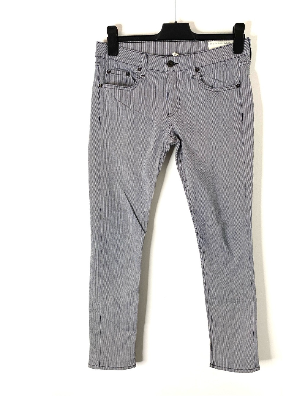 rag & bone Tomboy Navy White Stripe Skinny Jeans Textured Denim